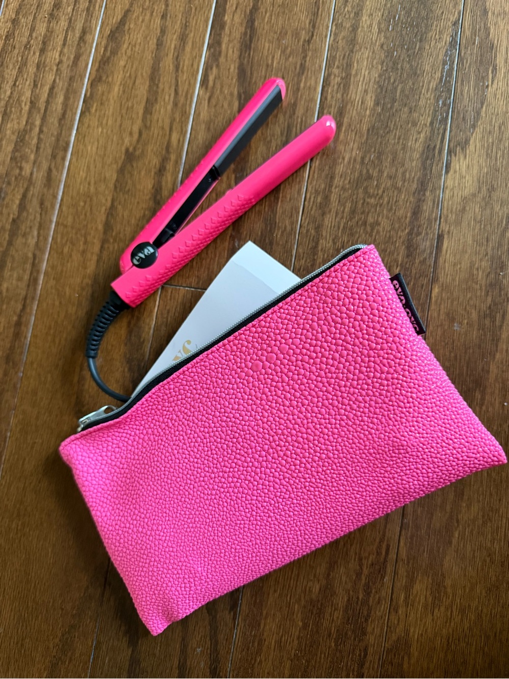 Hot Pink Mini Hair Straightener with Travel Pouch EVA NYC
